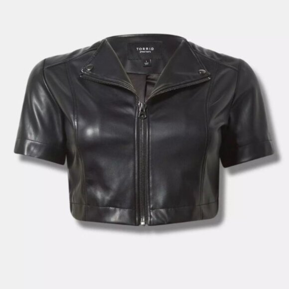 725-3 Torrid Faux Leather Short Sleeve Cropped Moto Jacket Size 0X 10/12 - Picture 11 of 11